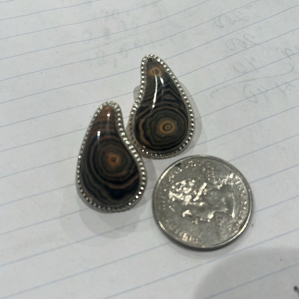 Jay King DTR Sterling Silver Brown Agate Tear Drop Pierced Earrings Southwestern - Picture 2 of 5